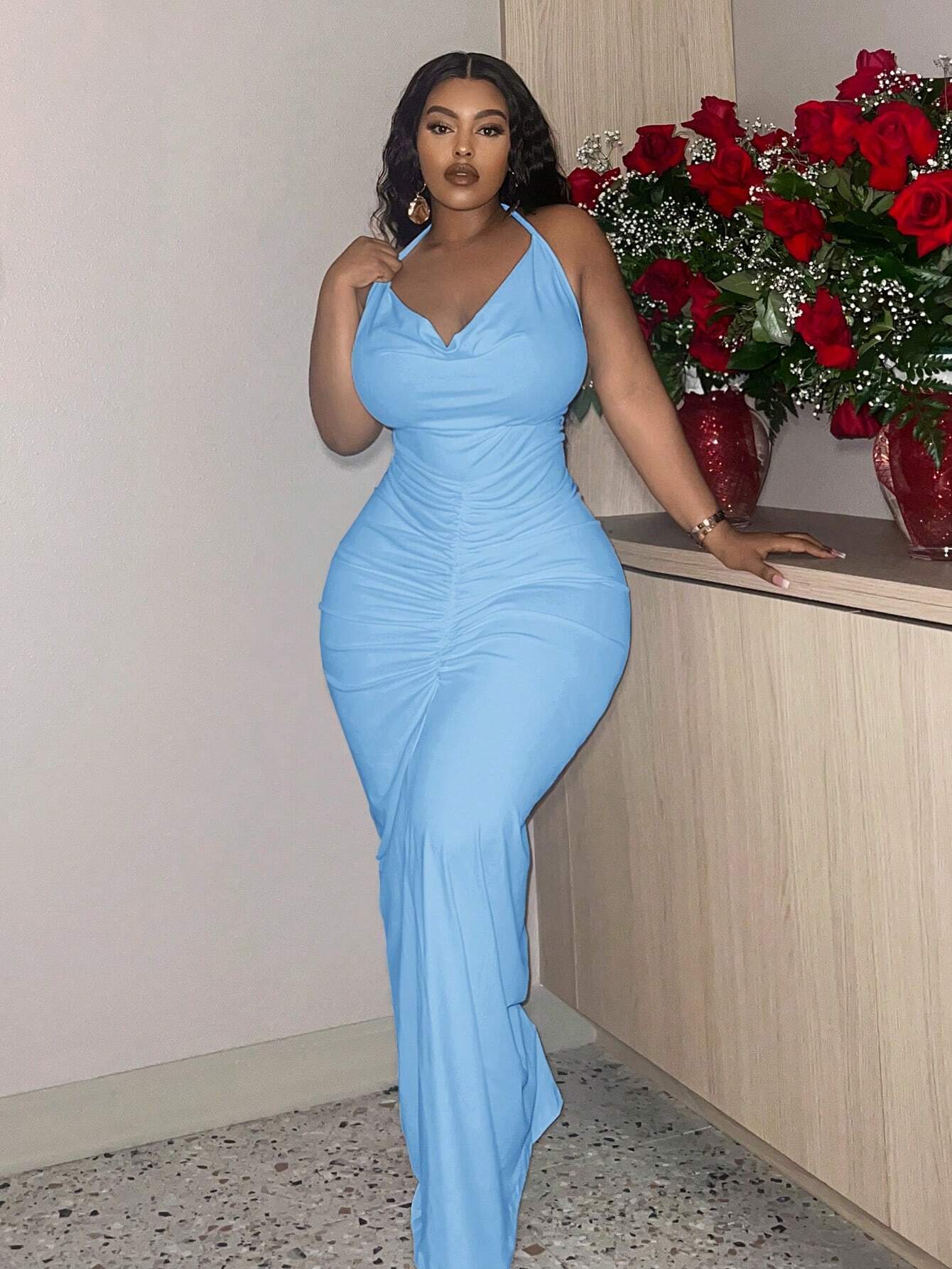 Plus-size Halter neck fitted maxi dress