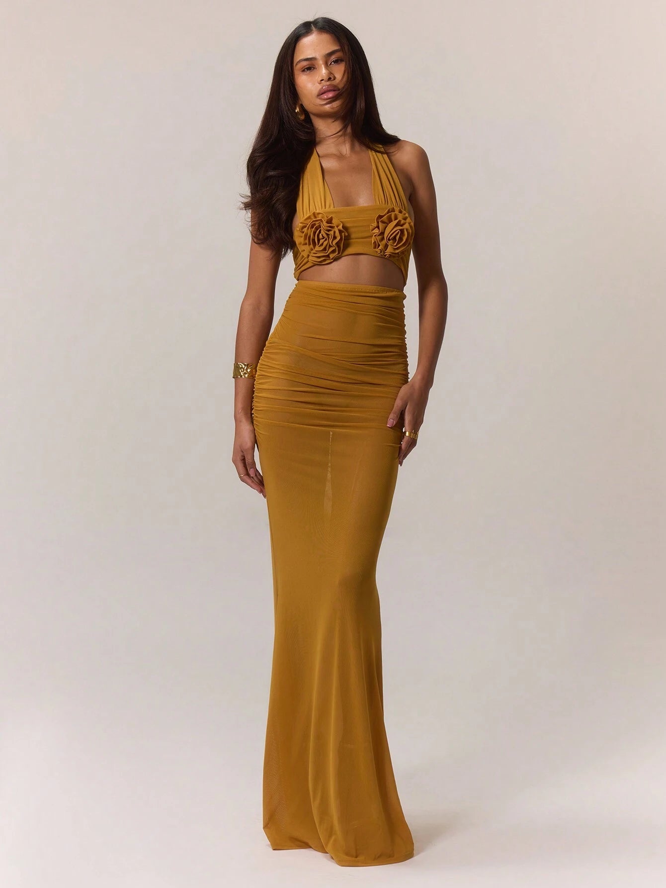Floral 3d sheer maxi dress