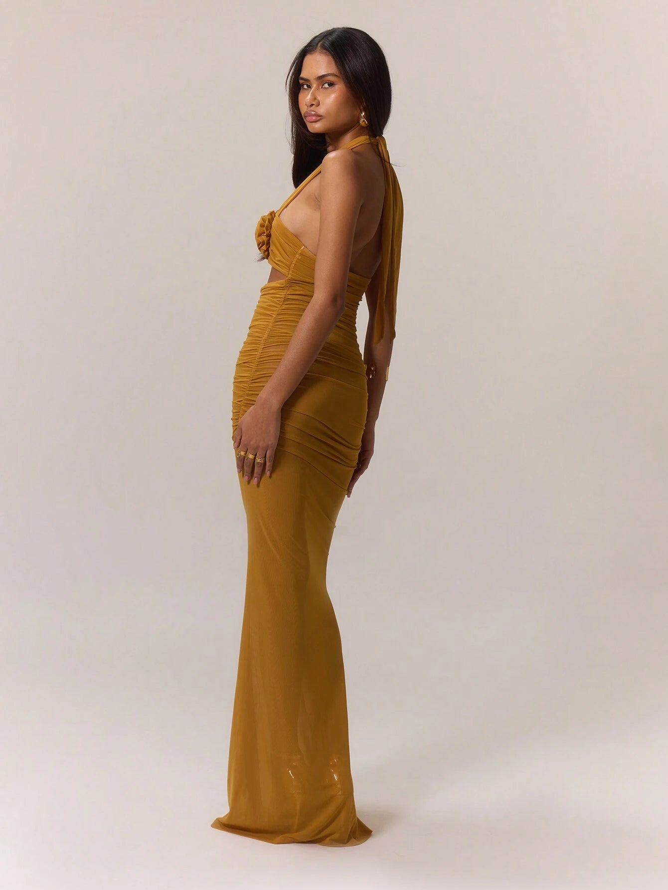 Floral 3d sheer maxi dress