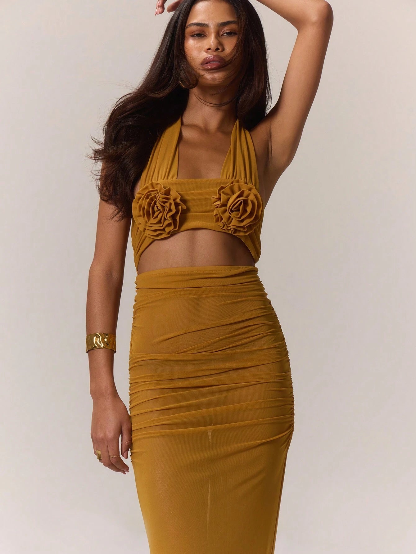 Floral 3d sheer maxi dress