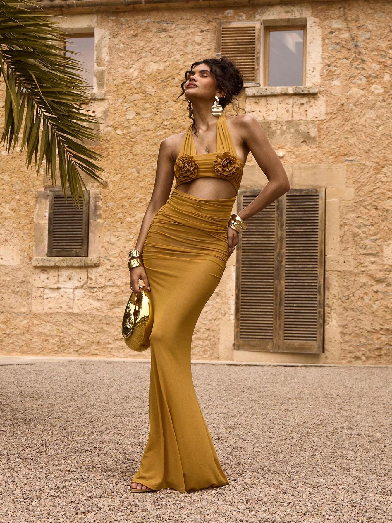 Floral 3d sheer maxi dress