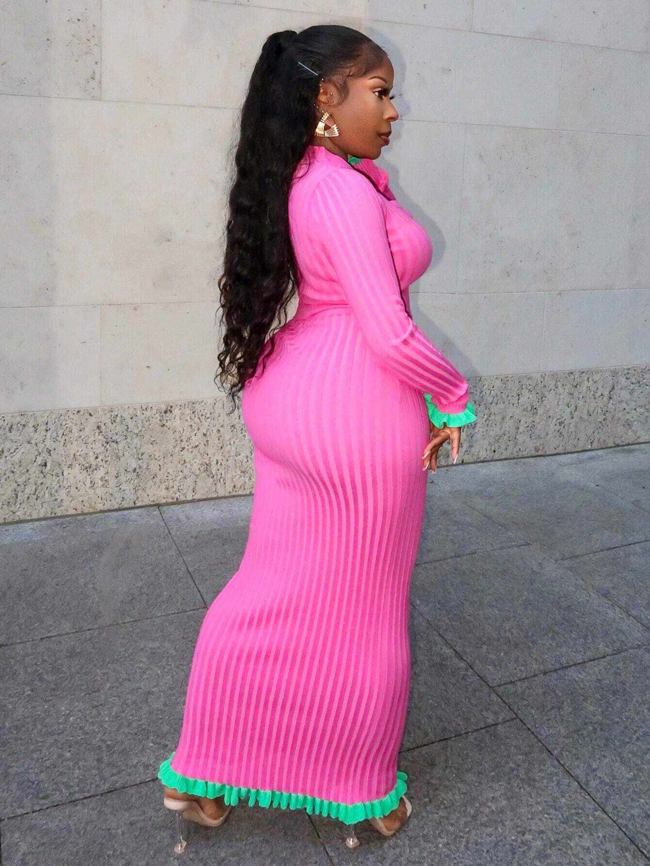 V-neck long-sleeved sweater skirt set