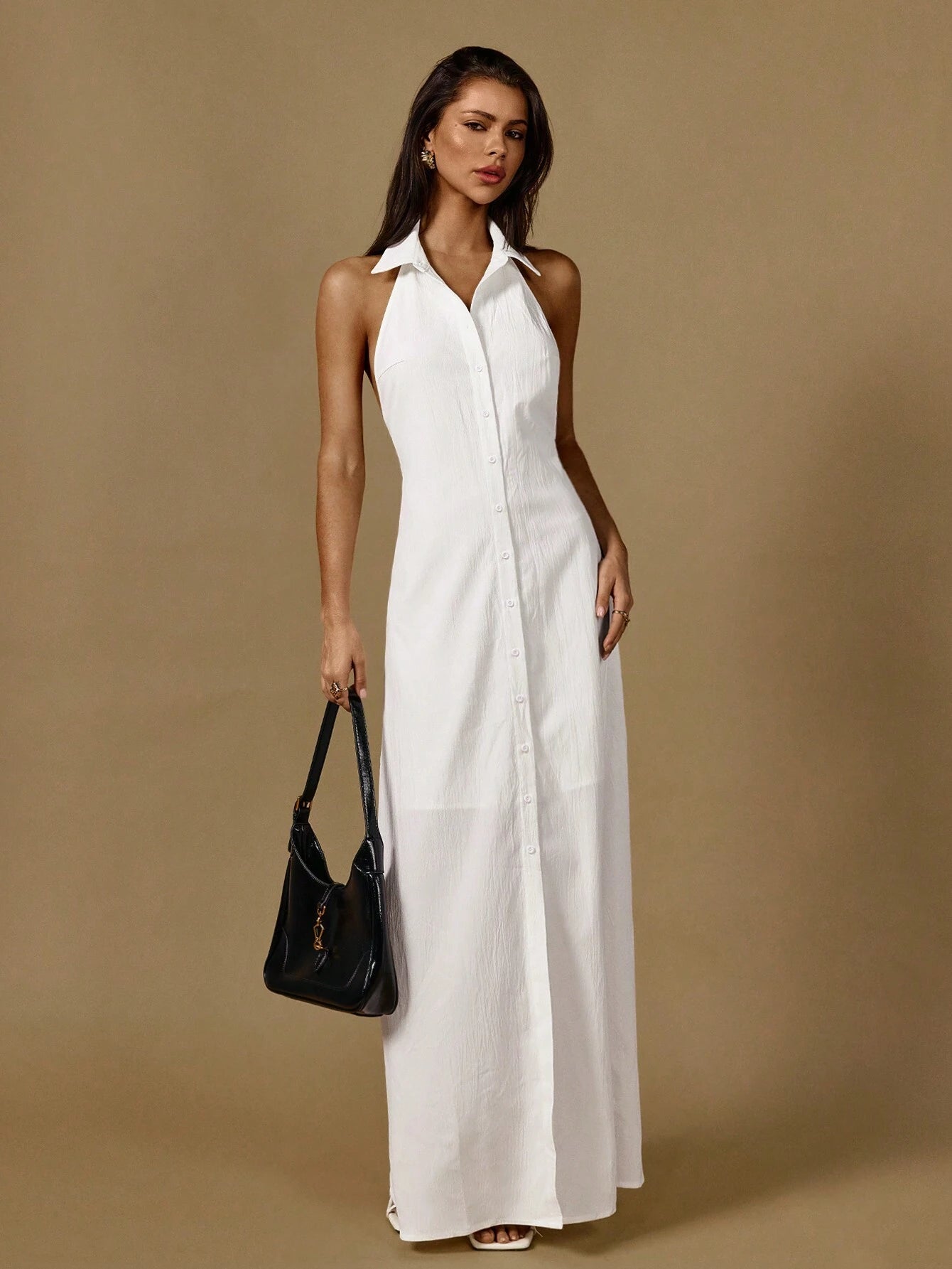 Halterneck sleeveless maxi shirtdress