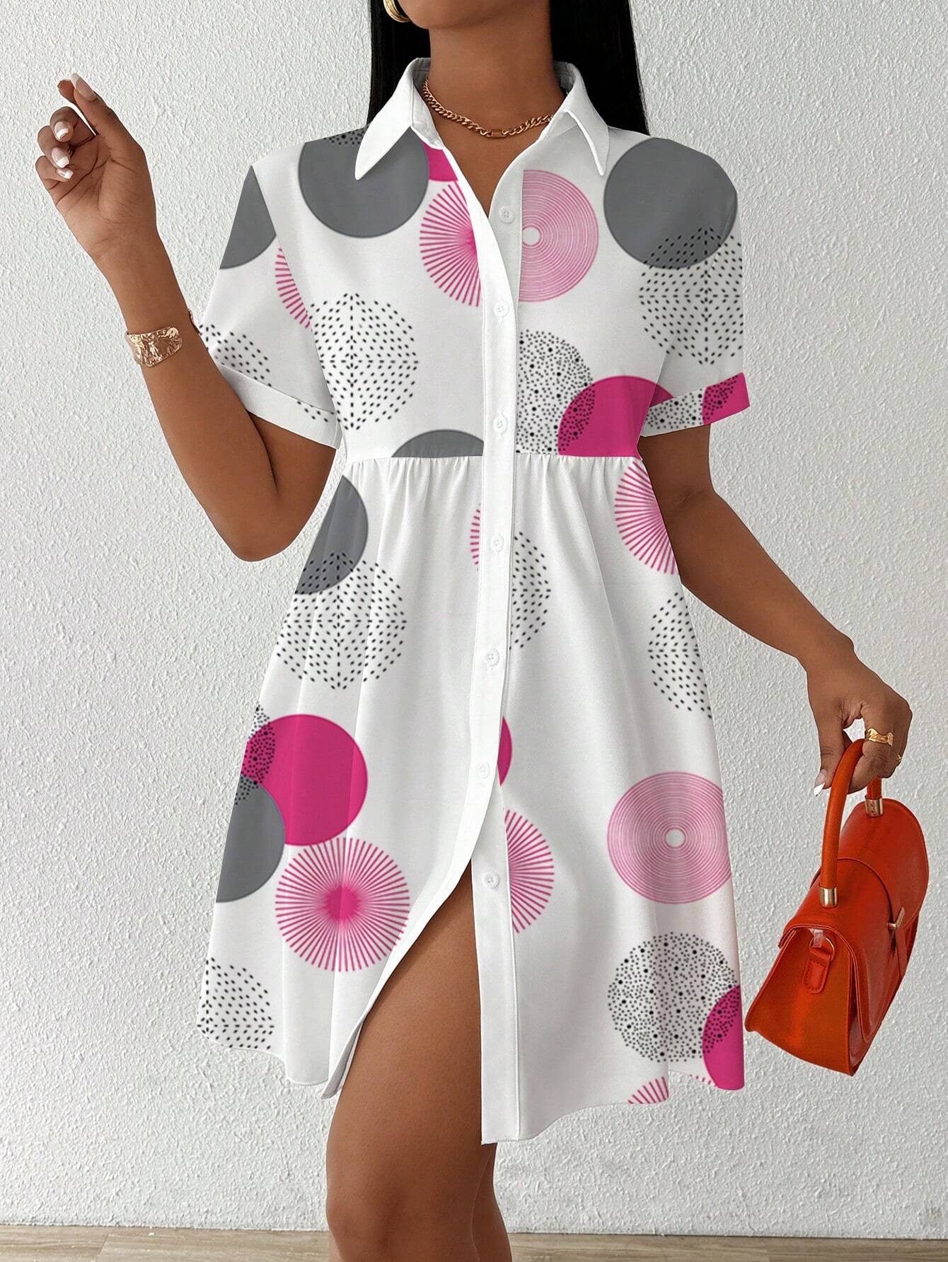 Geometric Print Babydoll Short Sleeve Top