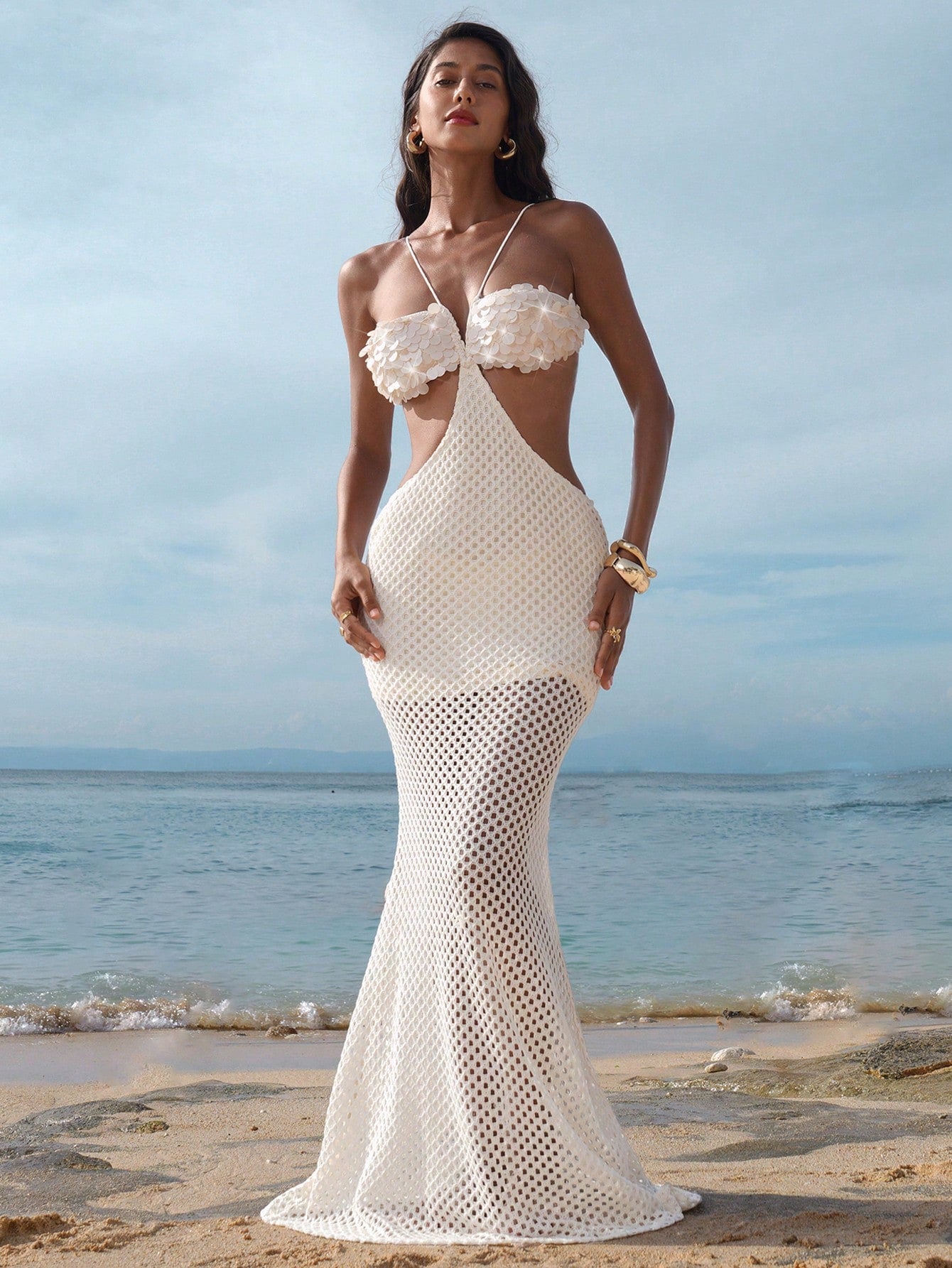 Sequin crotchet maxi dress