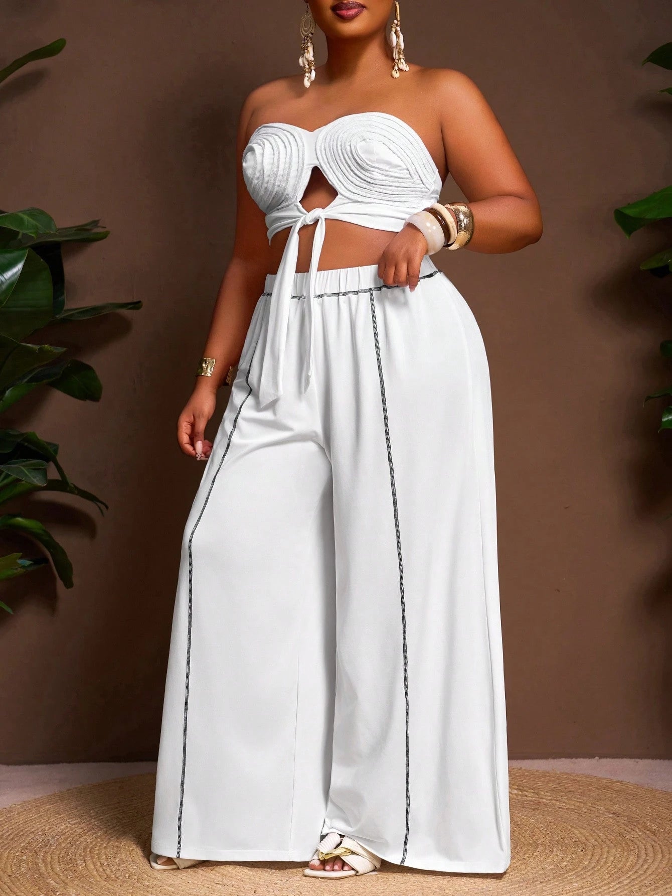 Plus size tube top and wide leg pants set