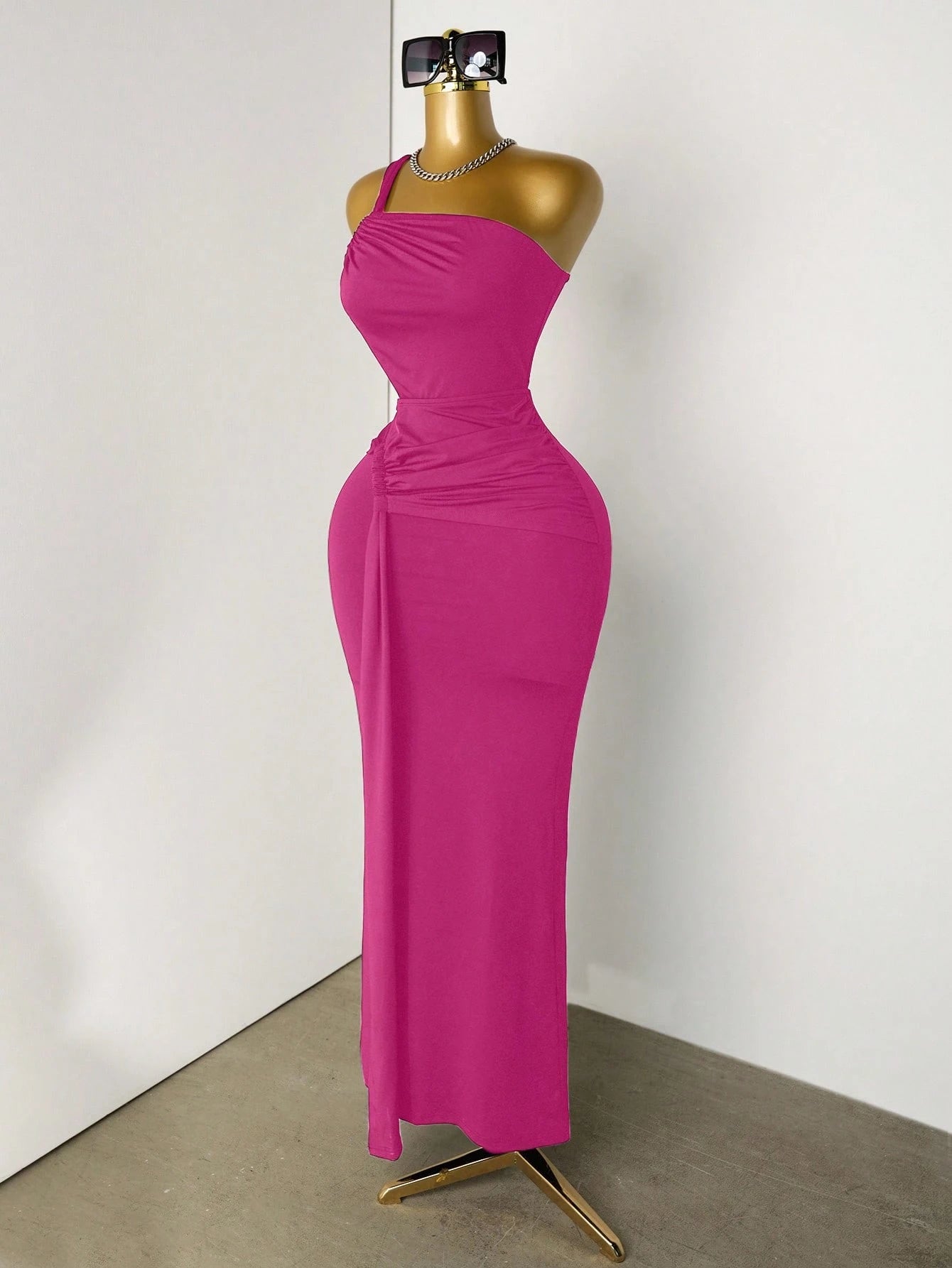 Asymmetric Ruched Waist Cut-Out Dress