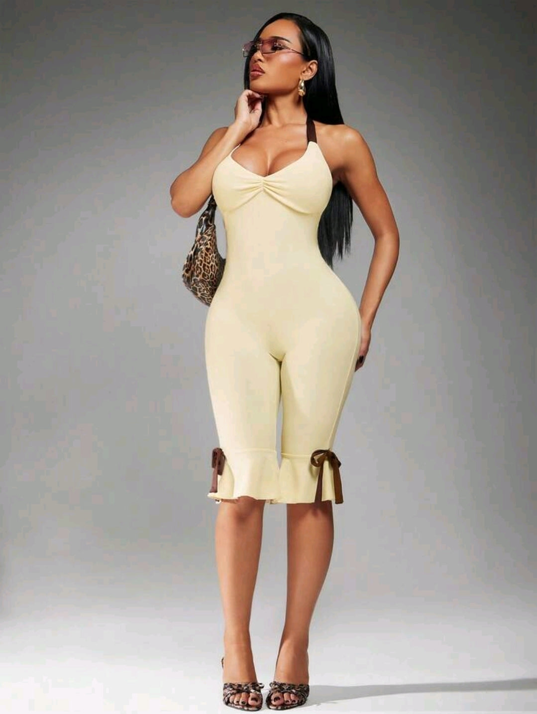 Backless ruffle trim jumpsuit