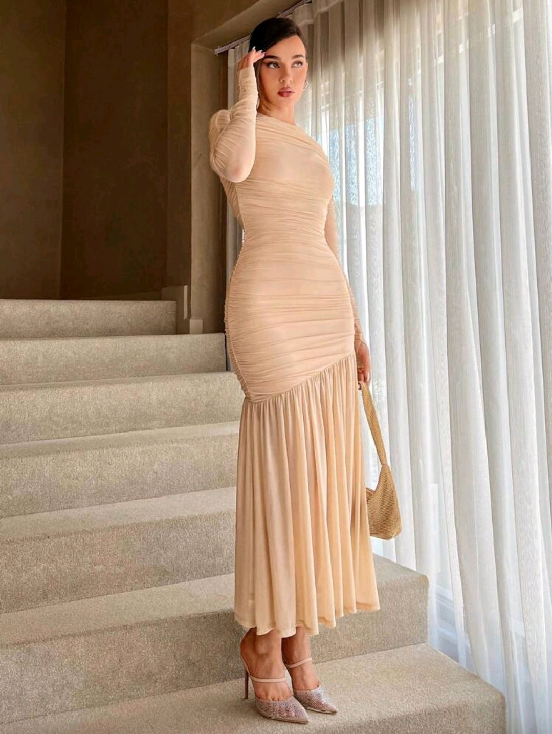 Fitted maxi long sleeve dress