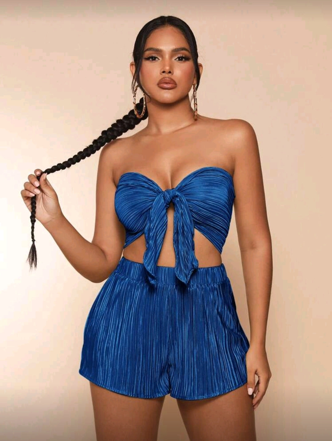 Tie up top short pants set