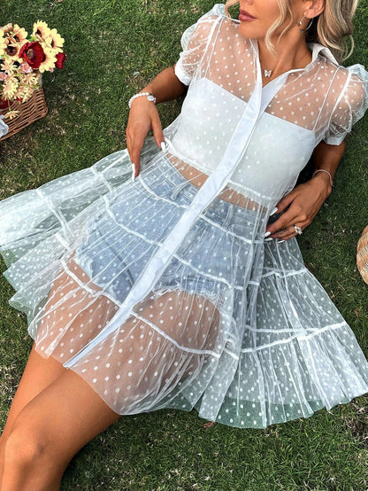 Puff sleeve sheer mesh dress