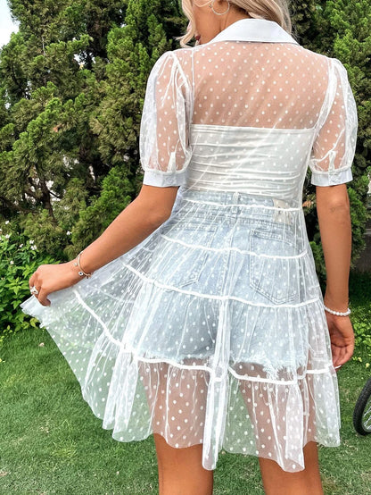 Puff sleeve sheer mesh dress