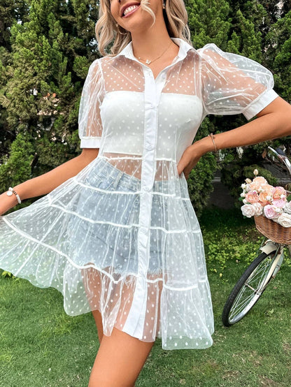 Puff sleeve sheer mesh dress