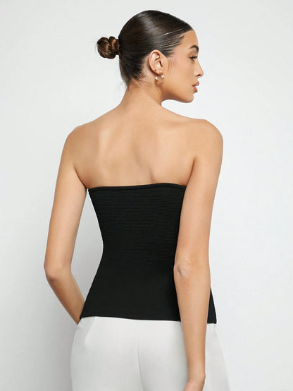 Front button strapless top