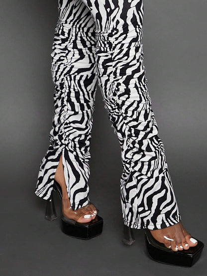Zebra striped split hem leggings