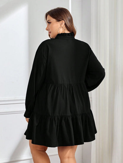Plus-size Ruffle hem smock dress
