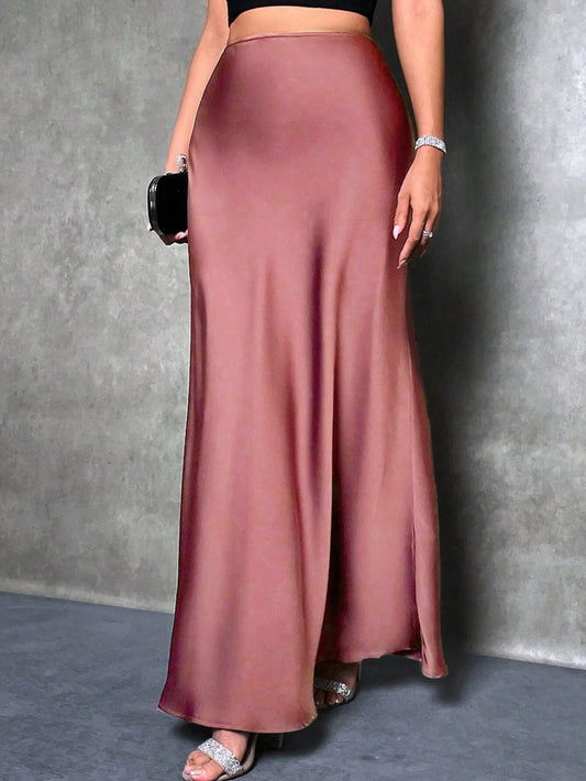 High waist maxi satin skirt