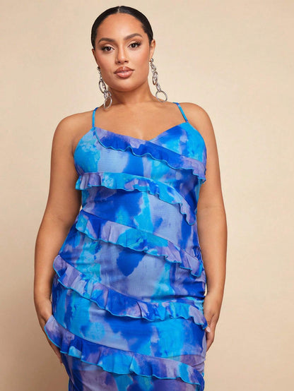 Ruffle tie dye cami dress