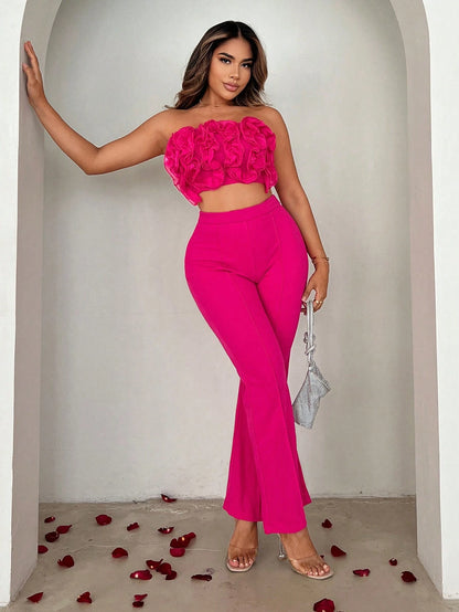 Embellished tube top and flared pants set