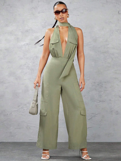 Backless wide leg jumpsuit