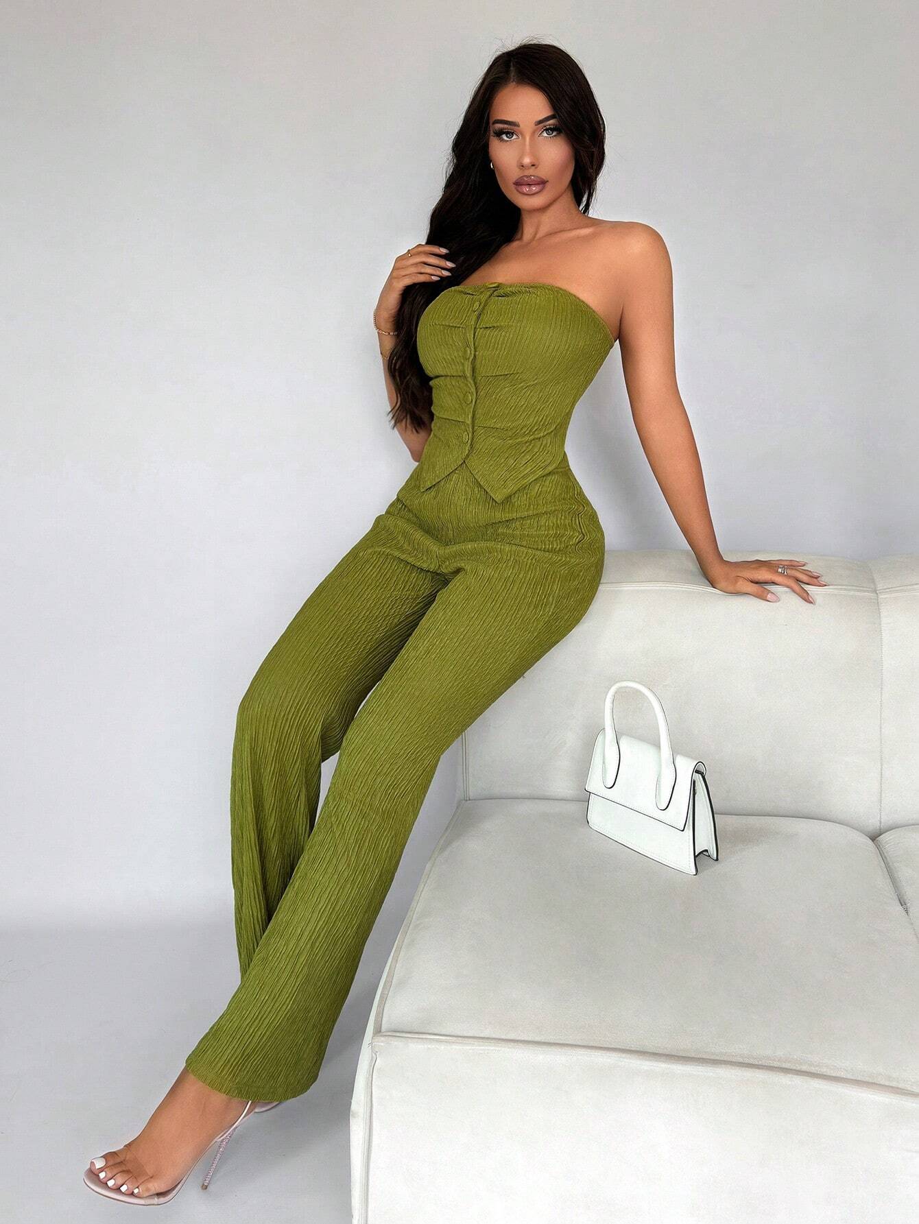 Buttoned top and long pants set