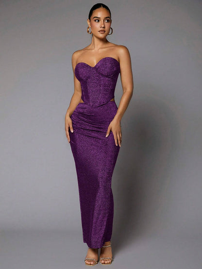 Bustier cropped top and skirt set
