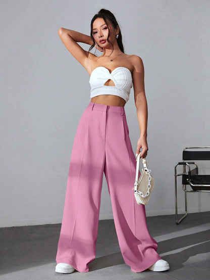 Wide leg solid color pants