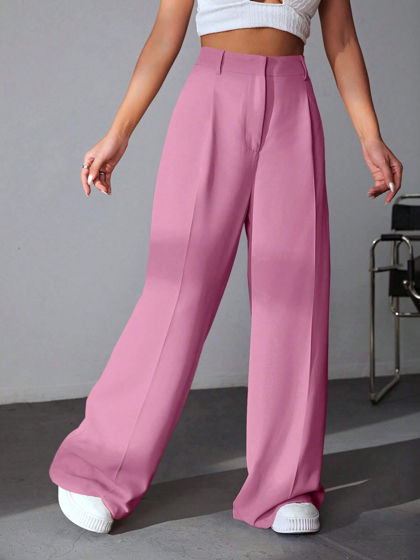 Wide leg solid color pants