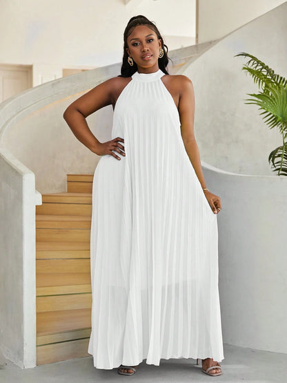 Plus size halter pleated maxi dress