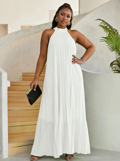 Plus size halter pleated maxi dress