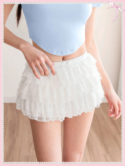 Ruffle trim mesh shorts