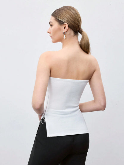 Side zipper split hem sleeveless tube top