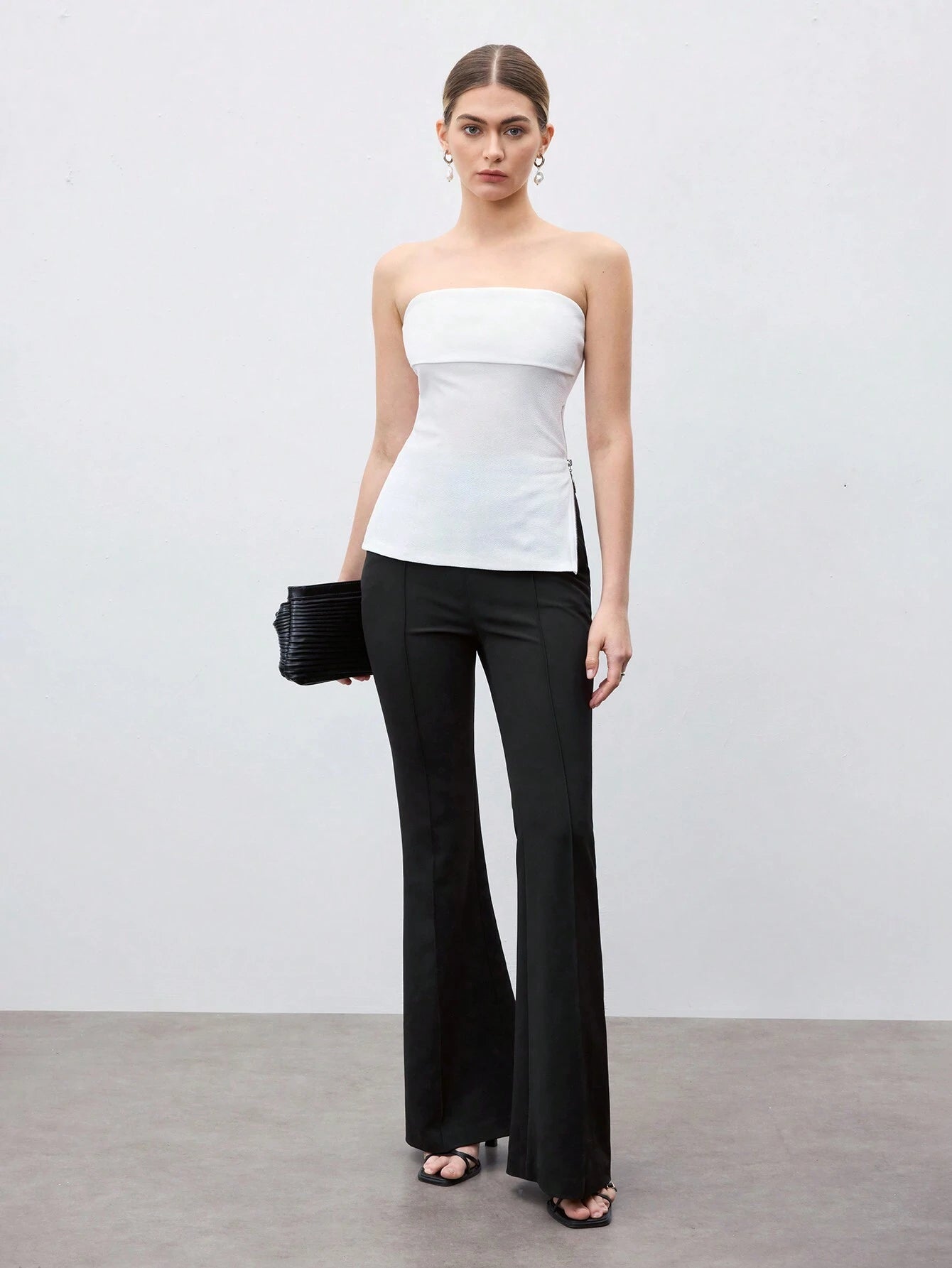 Side zipper split hem sleeveless tube top