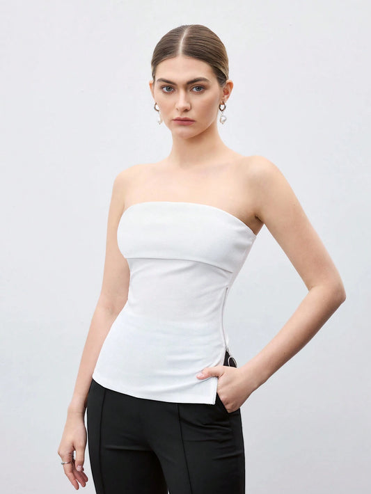 Side zipper split hem sleeveless tube top