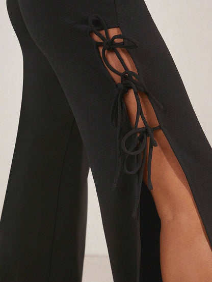 Floral decor top and belted split pants set