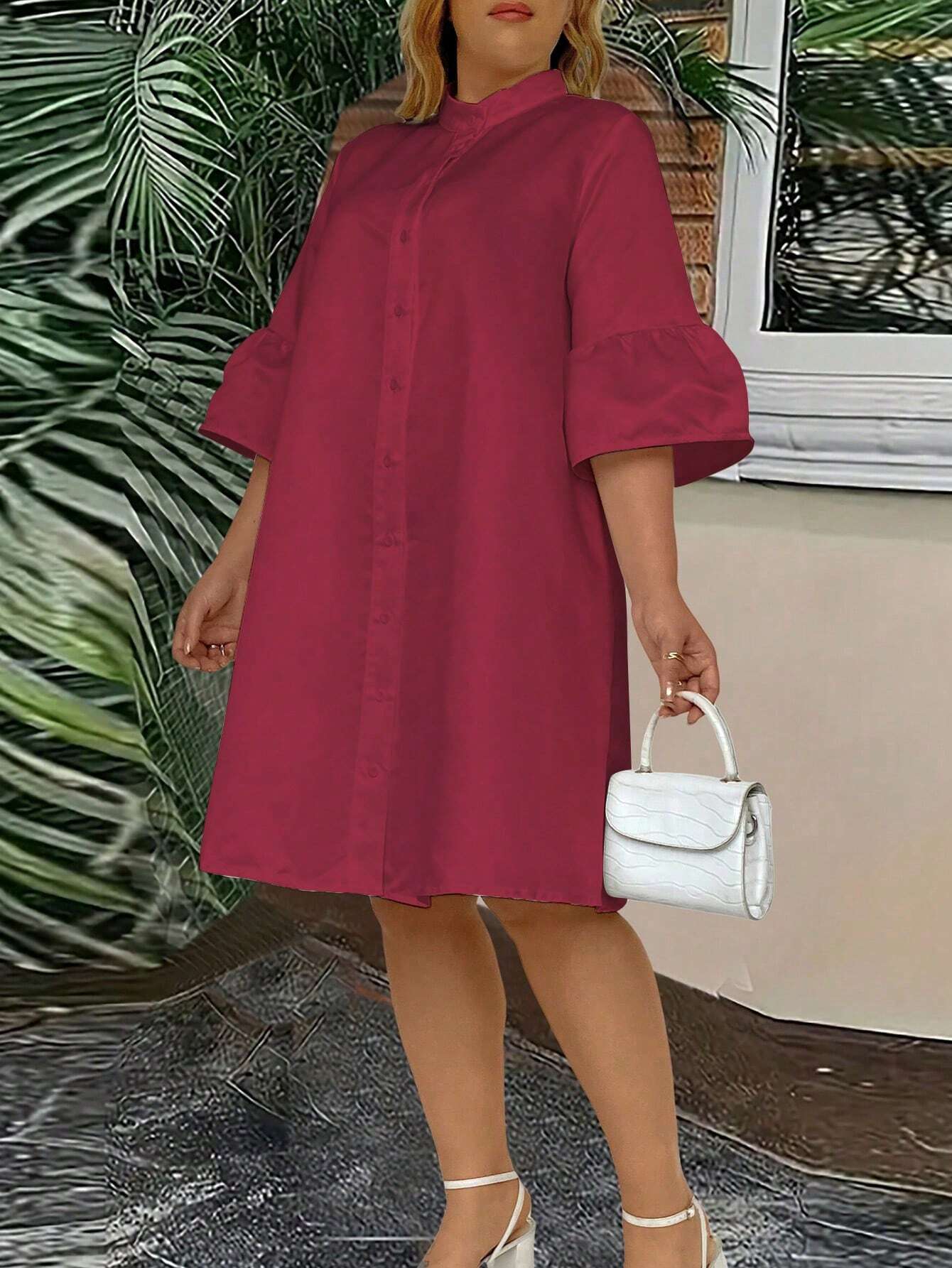 Flare sleeve shirt dress