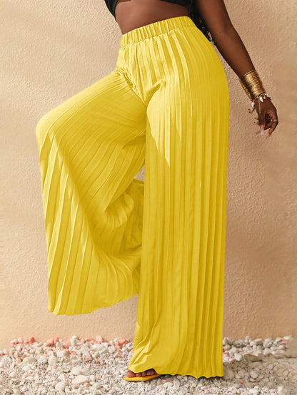 Long pleated wide-leg pants