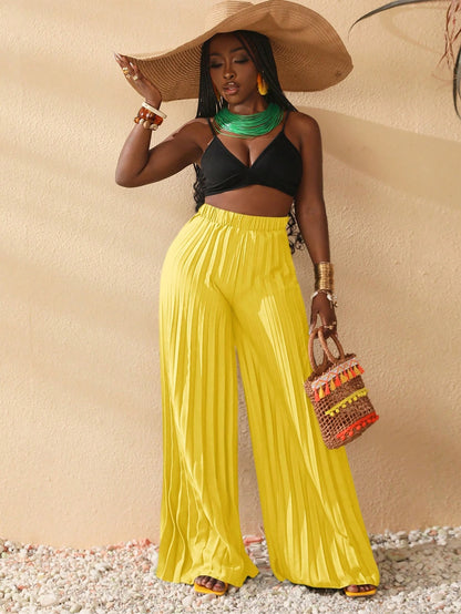 Long pleated wide-leg pants