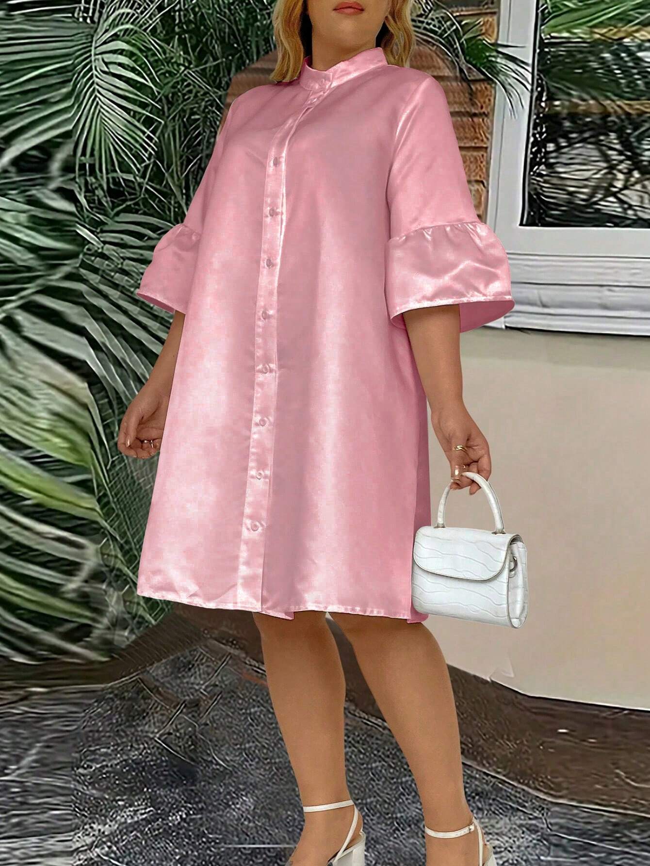 Flare sleeve shirt dress