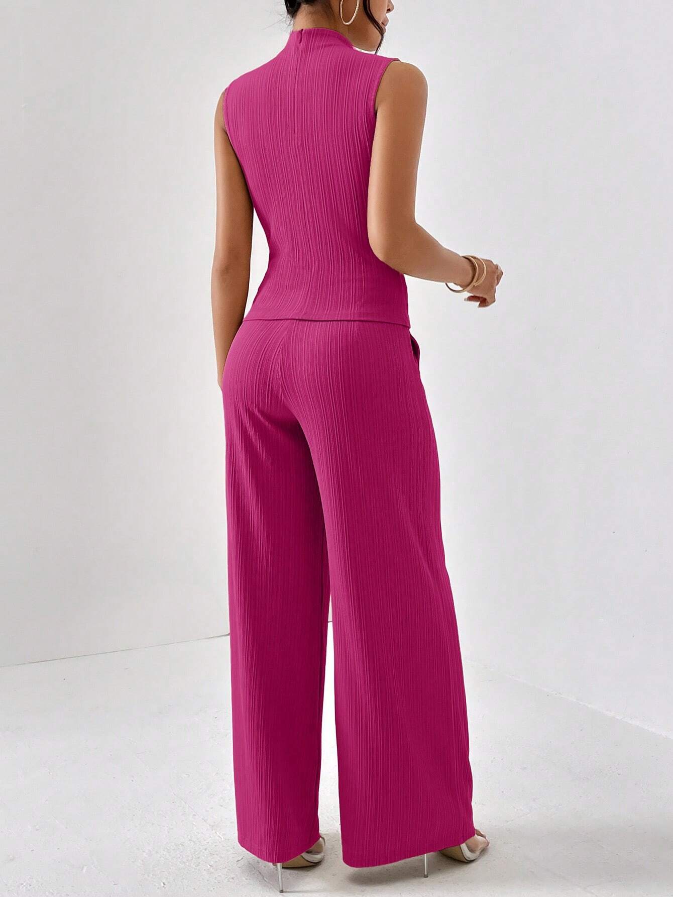 Turtle neck slim fit top and wide leg pants set