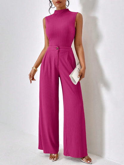 Turtle neck slim fit top and wide leg pants set