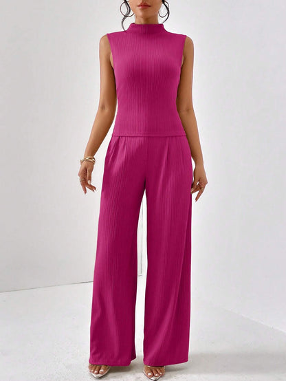 Turtle neck slim fit top and wide leg pants set