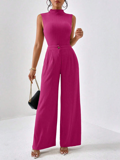 Turtle neck slim fit top and wide leg pants set