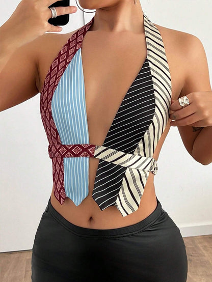 Tie up halter neck crop top