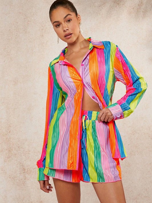 Rainbow stripes shirt and shorts set