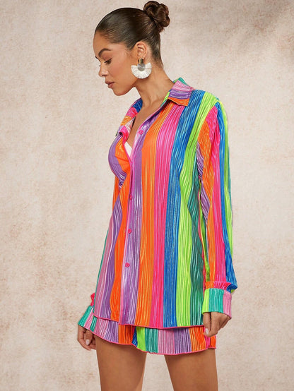 Rainbow stripes shirt and shorts set