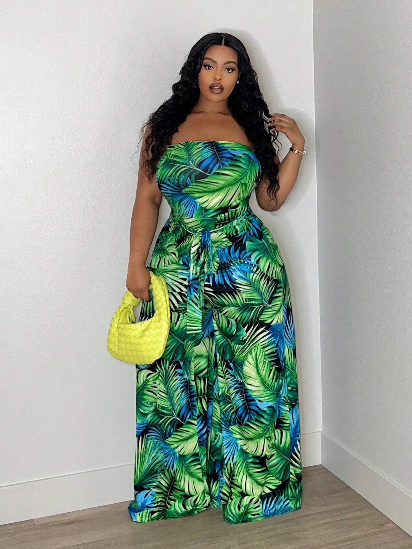 Plus-size tropical jumpsuit