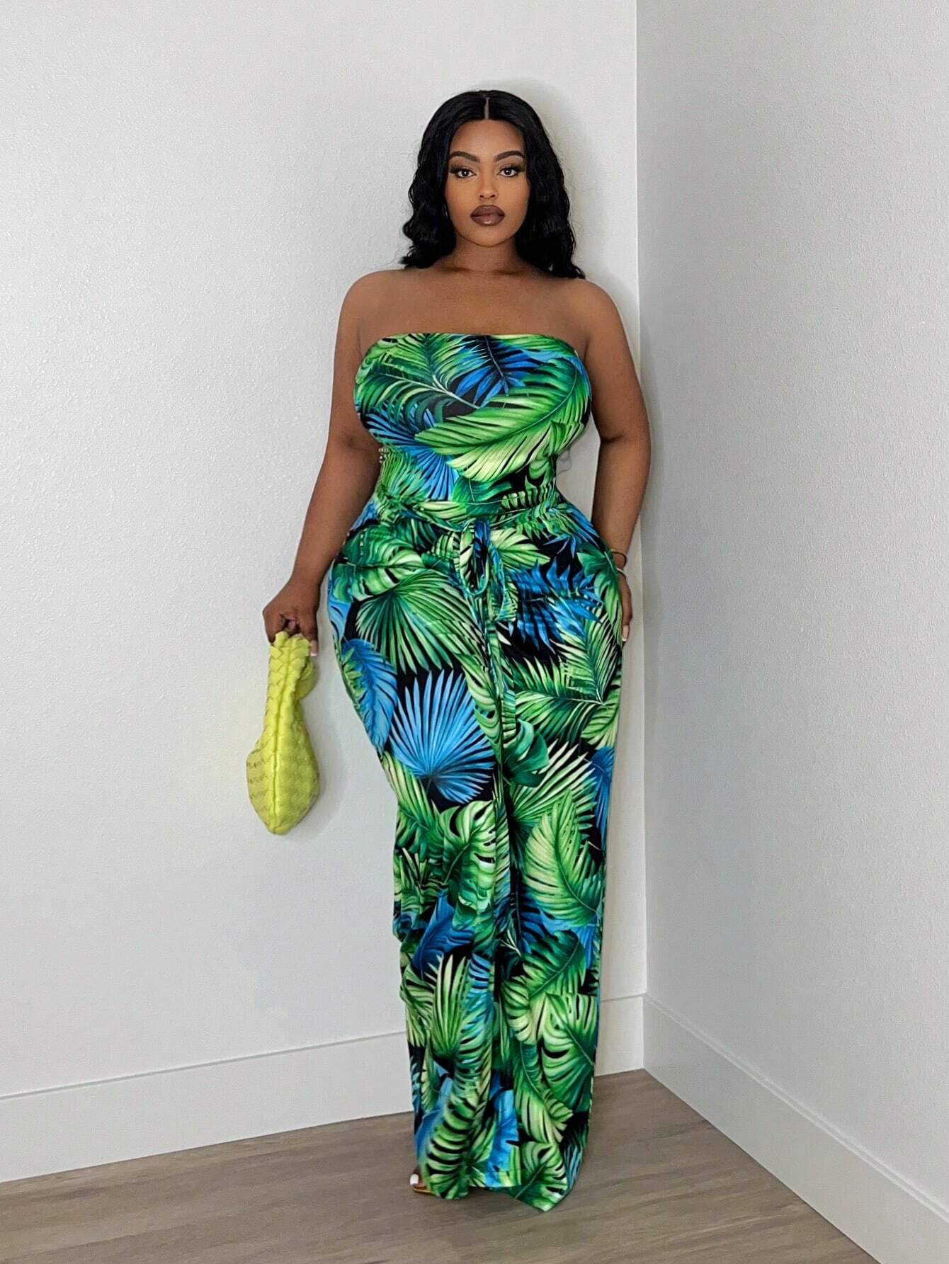 Plus-size tropical jumpsuit