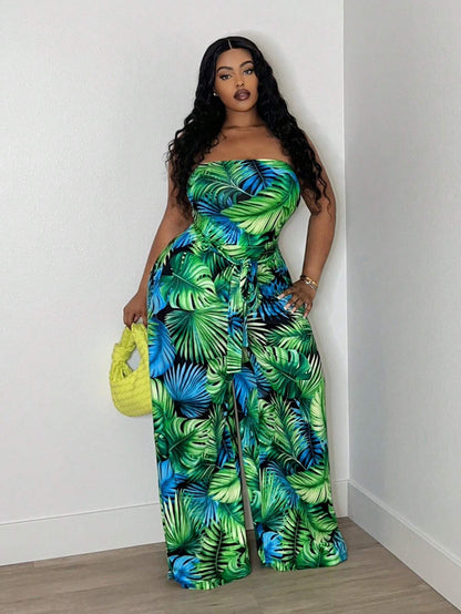 Plus-size tropical jumpsuit