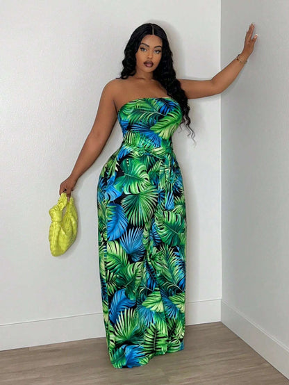 Plus-size tropical jumpsuit